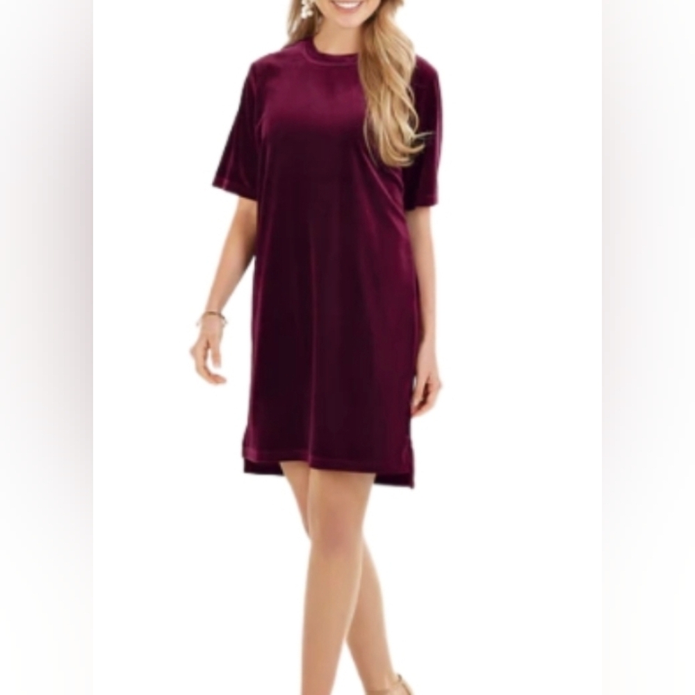 MUDPIE Bennett Womens Burgundy Short Sleeve Velvet Dress Size S Whimsigoth Sku11